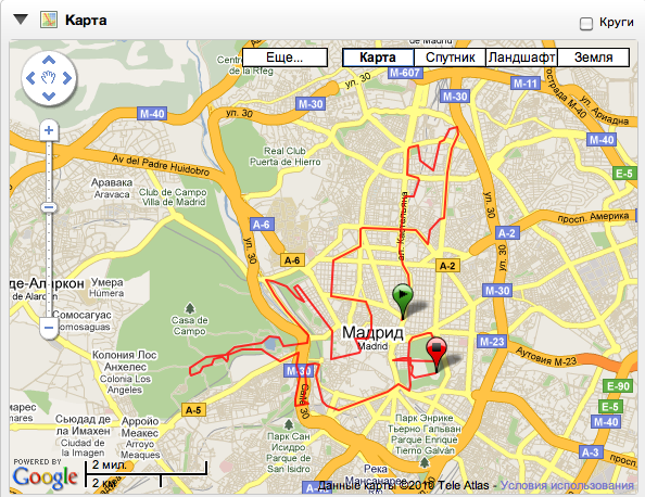 Карта Мадрида и марафона.